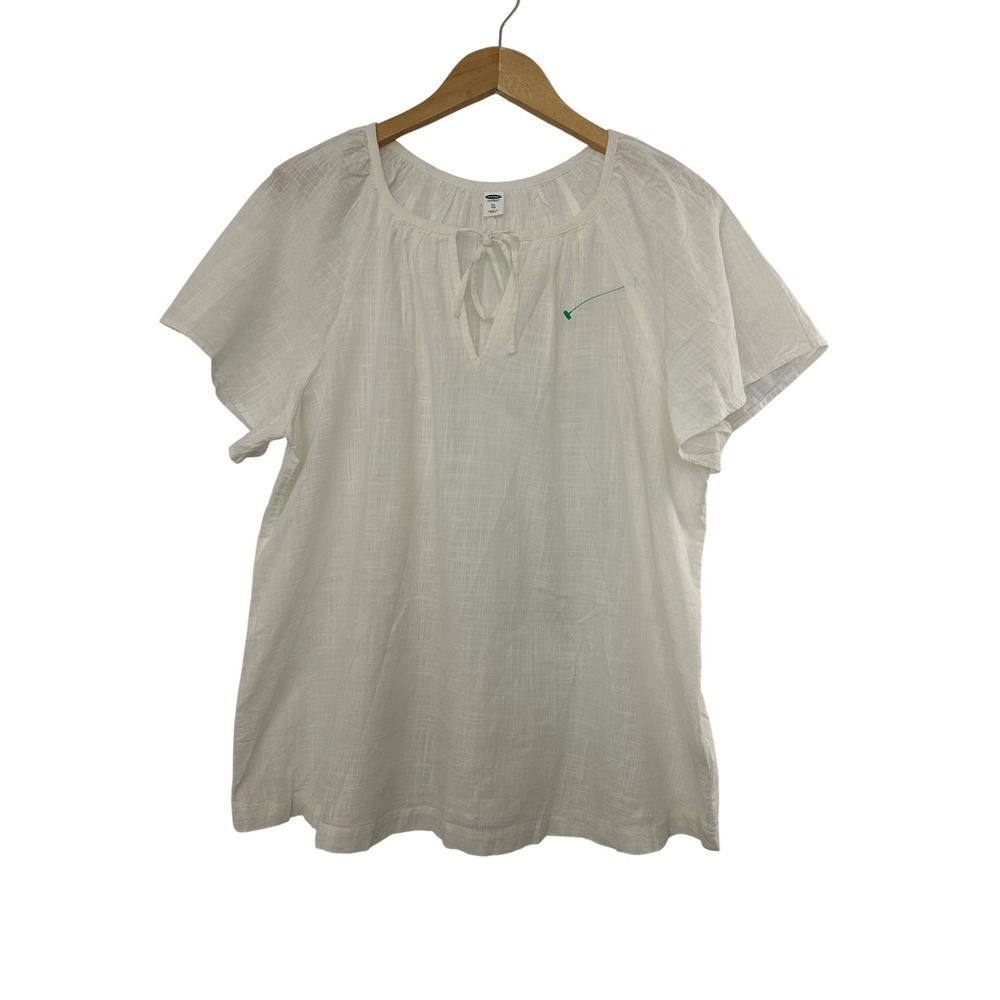 Old‎ Navy Womens XL Beige Textured Cotton Tie Neck Short Sleeve Boho Top Peasant